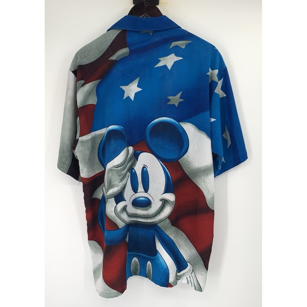 Disney World Mickey Vintage Mouse Salute USA Flag Mens Short Sleeve Shirt Size L - Picture 3 of 7